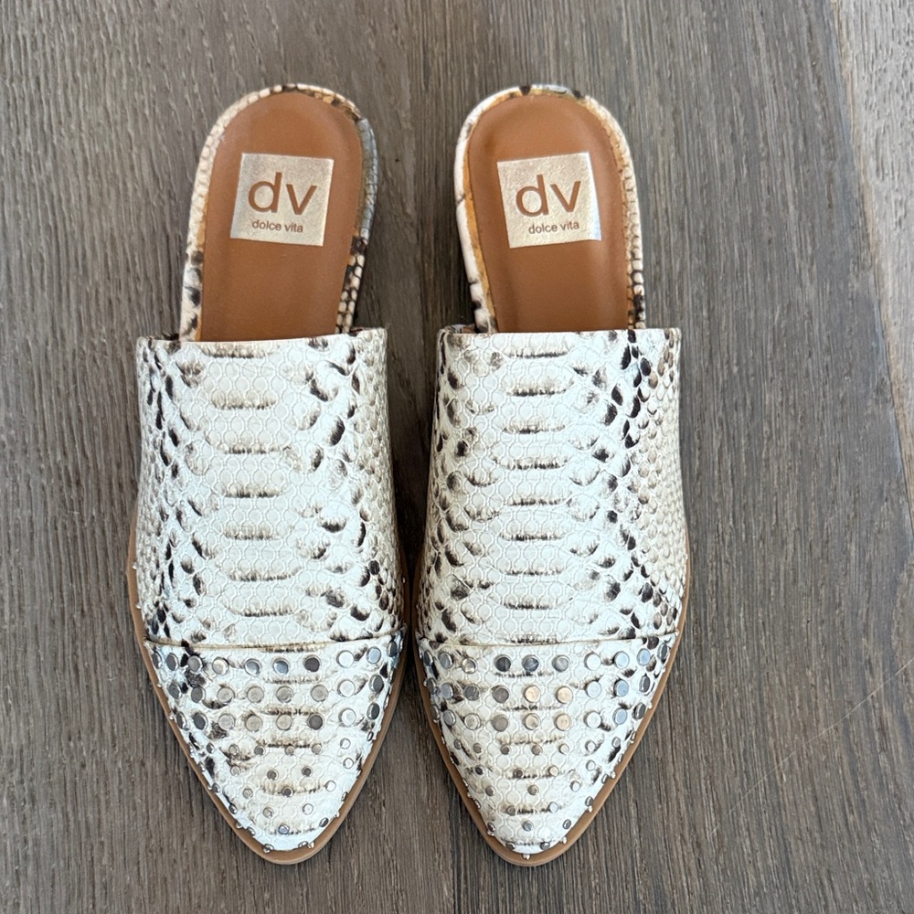 Dolce Vita Cream Snakeskin Pattern Mules